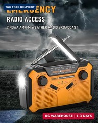 J-369 11100mWh Emergency Weather Radio NOAA/AM/FM | AA Batteries/Hand Crank/Sola