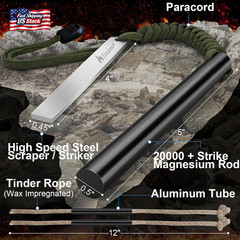 Ferro Rod Fire Starter Kit – 5″ Flint and Steel with Two Waxed Tinder Cord & Par