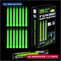 PartySticks Emergency Glow Sticks – 12 Ultra Bright Individually Wrapped Militar