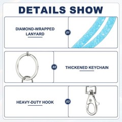 1Pack 15.7″ Rhinestone Lanyard for Keys, Light Blue