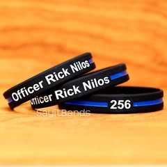 Custom Debossed Color Filled Thin Blue Line Wristbands Lot, or Red, Green, White