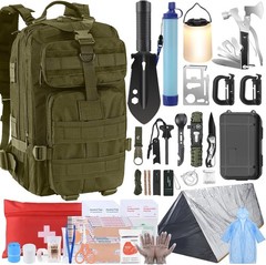 Survival Kit 258 Pcs Water Filter Emergency Tent LED Lantern First Aid Backpack