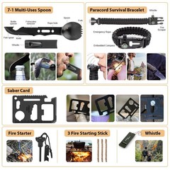 250Pcs Survival Gear Kit with Molle Bag & Emergency Tent, First Aid for Hiking,