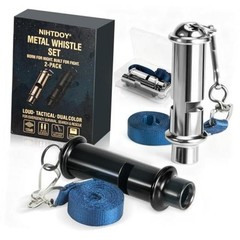Emergency Whistles 2 Pack, 120dB Pealess Solid Iron Safety Whistles with Nylon