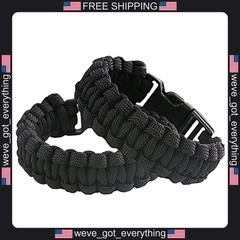 2 Pack Black Paracord Survival Wristbands for Outdoor Activities