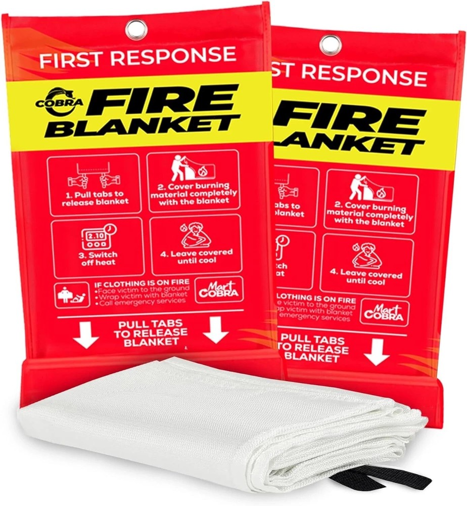 2 Pack Mart Cobra Fire Blanket for Home and Kitchen Safety Fiberglass 40” x 40”