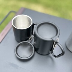 Outdoor Insulated Mug with Carabiner Handle & Lids Portable Compact Camping Cup
