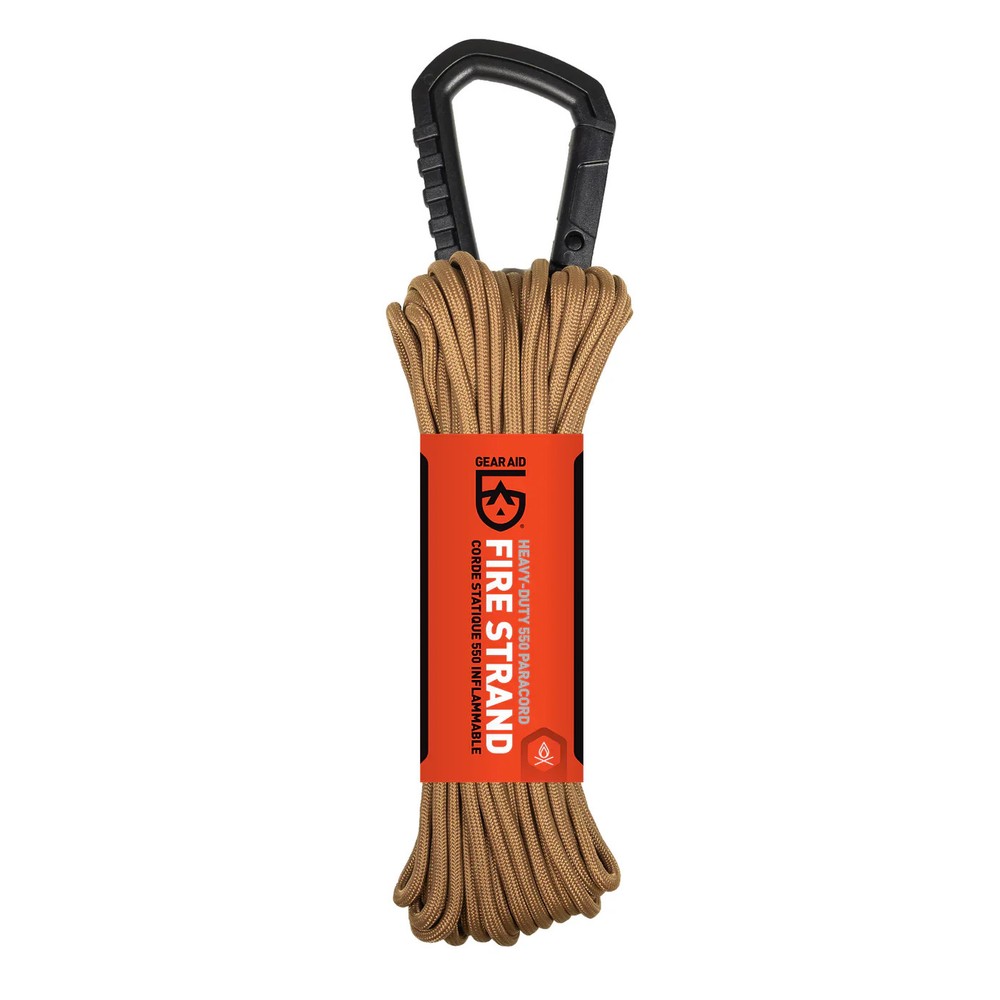 Gear Aid Heavy Duty 50ft. Fire Strand 550 Paracord with Carabiner – Coyote