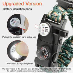 20 in 1 Survival Paracord Bracelet Adjustable Gear Kit with SOS LED Light, Fire