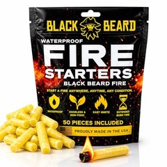 Black Beard Fire Plugs (50 Plugs) | 100% Weatherproof Fire Starter for