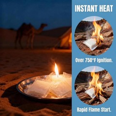 Instant Fire Starter 100 Pack – Waterproof, 8+ Minute Burn for Campfires &
