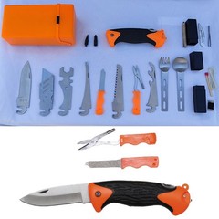 Lot Survival 27 Piece Emergency Kit Outdoor Orange with Knife & Tool Tool