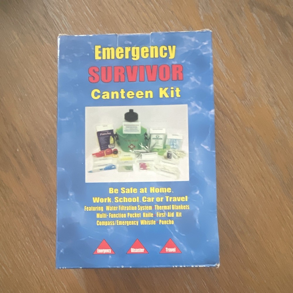 Emergency Survivor Canteen Survival Kit Blue w/ Water Filter, Knife, First Aid
