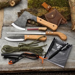 All in 1 Survival Bushcraft Camping Kit Axe Knife Saw Ferro Rod Sharpening Tool