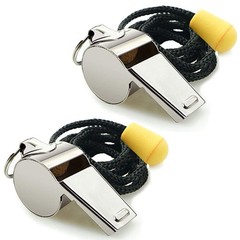 2 Pack Stainless Steel Metal Whistles with Lanyards for Coach Referees Sports