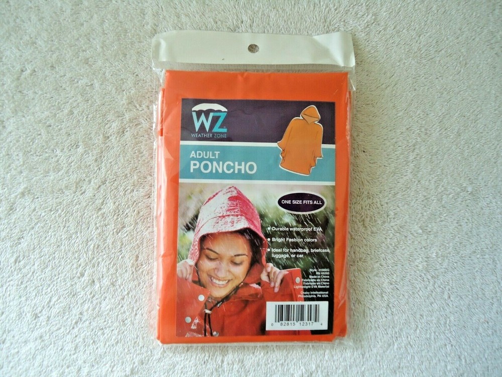 » NIP » Weather Zone One Size Fits All Orange Adult Poncho » GREAT ITEM «