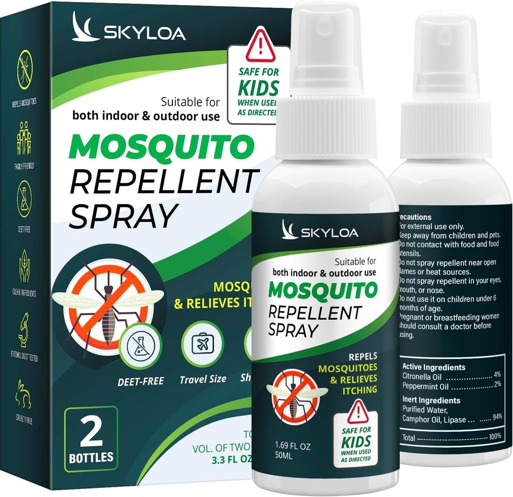 DEET-Free Mosquito Repellent Spray Travel Size Family Safe 2 Pack