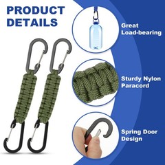 Paracord Keychain Aluminum Paracord Lanyard Key Chain – (3 Pack, Navy Green)