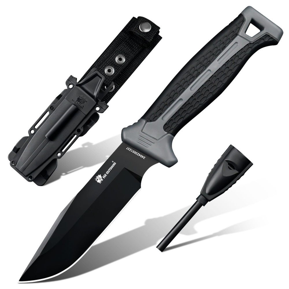 HX Outdoors Extra Sharp Bushcraft Knife With Fire Starter Premium D2 Steel
