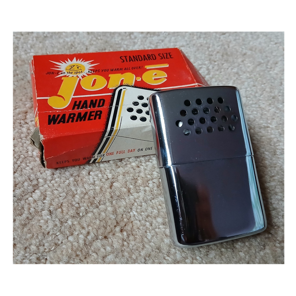 Vintage Jon-e Catalytic Hand Warmer Silver Metal Reusable 1-Day Use