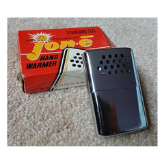Vintage Jon-e Catalytic Hand Warmer Silver Metal Reusable 1-Day Use