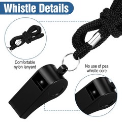 60 Pcs Black Plastic Sports Whistles with Lanyards, Loud Referee Whistles Bul…
