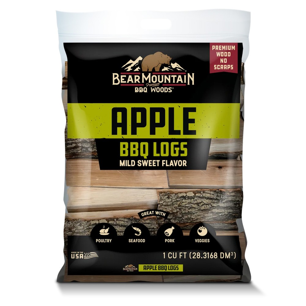 Bear Mountain BBQ Apple BBQ Wood Logs for Outdoor Fire Pits & Smokers, 1 Bag