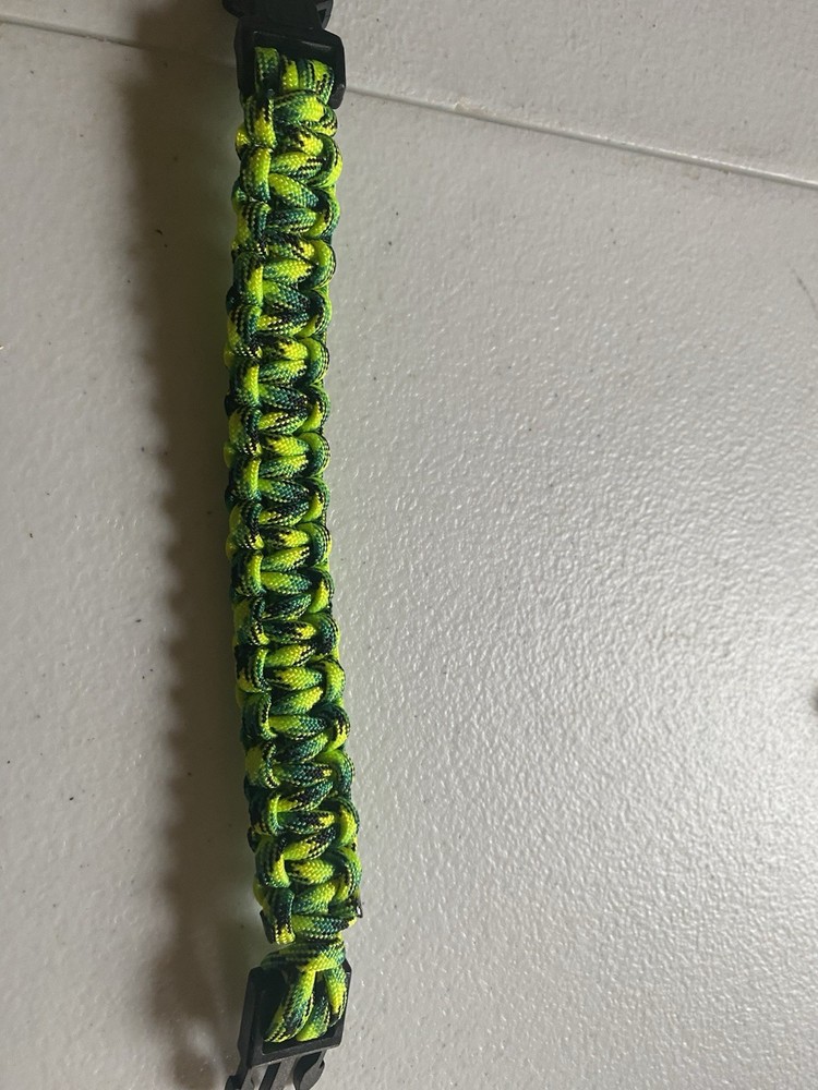 Adjustable Paracord Bracelet Yellow Green Black Nylon for Camping Hiking