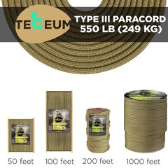 Teceum Paracord Type Iii 550 Coyote Brown 200 Ft 4Mm Tactical Rope Mil-Spec