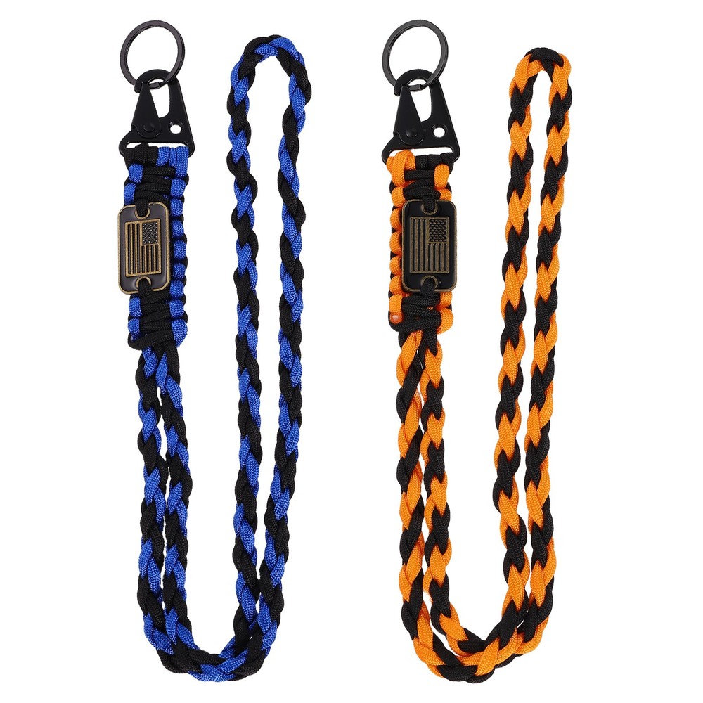 2Pcs Paracord Lanyard, Strong Lanyard with USA Flag, Orange, Blue