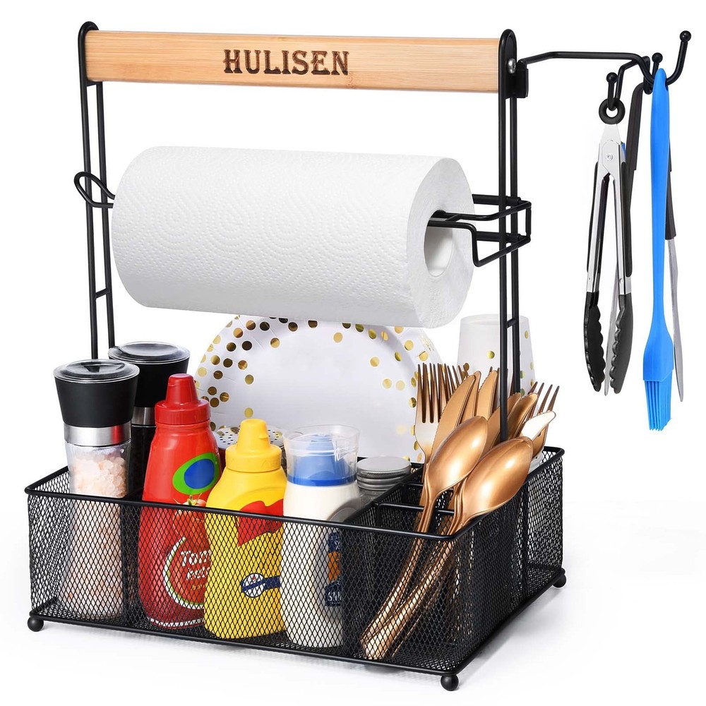 Grill Caddy for Outdoor Grill, BBQ Caddy with Paper Towel Holder for Plates, …
