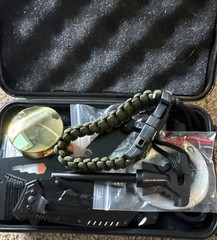 Survival & Tactical Gear, Kits Lot- Pocket Knife, Compass, Fishing Line & More