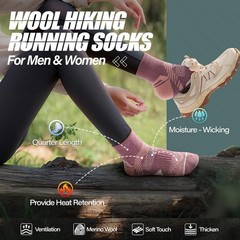 ANTSANG 6 Pairs Merino Wool Quarter Ankle Hiking Running Medium, Pink Series