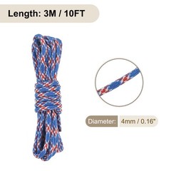 550 Paracord Rope 10ft, 4mm Thin Paracord Nylon Survival Cord Red Blue