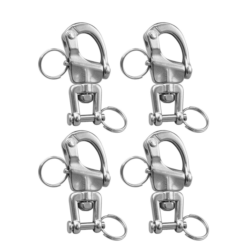 4 PCS 316 Stainless Steel Snap Shackle Swivel Eye Quick Release Marine 70mm