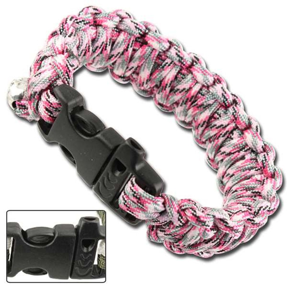 Emergency Paracord Bracelets, Survival Bracelet with Whistle – Pink Camo