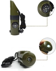 Multifunctional 7 in 1 Camping Hiking Outdoor Whistle with Compass Magnifier LED