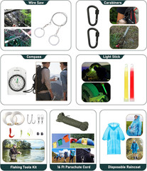 Survival Kit, 262Pcs Survival Gear and Supplies with First Aid Kit Pouch and Cro