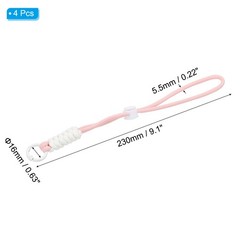 4Pcs Paracord Lanyard Keychain with Spring Ring, Light Pink, White