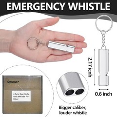 Gemscream 4 Sets Bear Bells with Whistle for Hiker, Loud Bear Bell with Silver