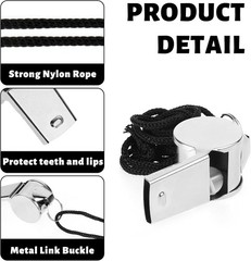 4 Pack Stainless Steel Sports Whistles with Lanyards for Coaches
