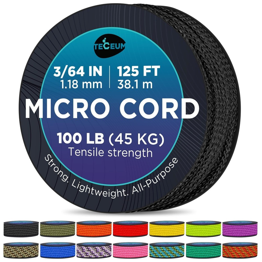 Micro Paracord – Black – 1.18 Mm X 125 Ft – Micro Utility Cord – Thin Braided Pa