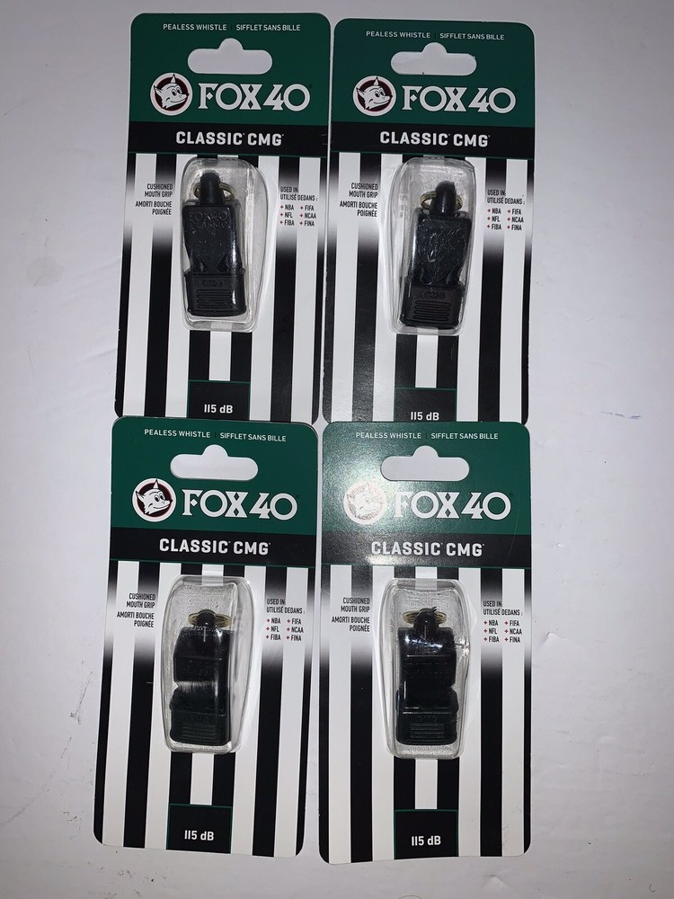 4 Fox 40 Classic Official CMG Whistle. Black. 115 Fb Football, Basketball,Hockey