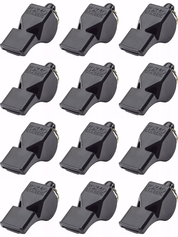 Fox 40 Classic Official 3-Chamber Pealess Whistle, Black (12-Pack)
