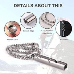 Whistle Emergency,Titanium Whistle Necklace Keychain Loud up to Sliver Ti01