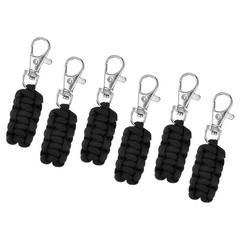 6pcs Paracord Zipper Pulls, Paracord Lanyard Keychain for Backpacks, Black
