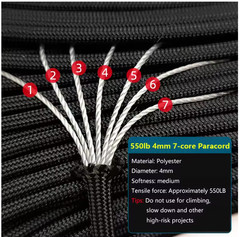 7 Stand Cores Paracord 550 For Survival Parachute Cord Lanyard Climbing Camping