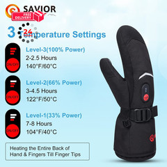 SAVIOR HEAT Heated Ski Gloves, Mittens for Men Women,7.4V Large, black