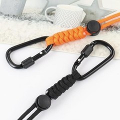 2pcs Paracord Keychain Lanyard with Aluminum Alloy Clip, Small Black+orange