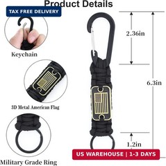 Paracord Keychain with USA Flag, Paracord Carabiner Keychain Clip, Braid